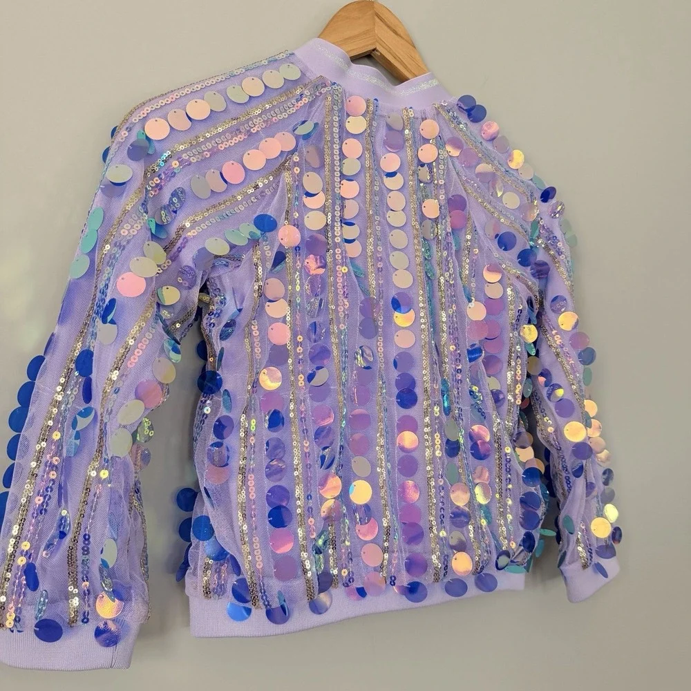 Girls‎ Sequin Bomber Jacket Iridescent Shiny Pageant (MORE THAN MAGIC) SZ-S 6/6X